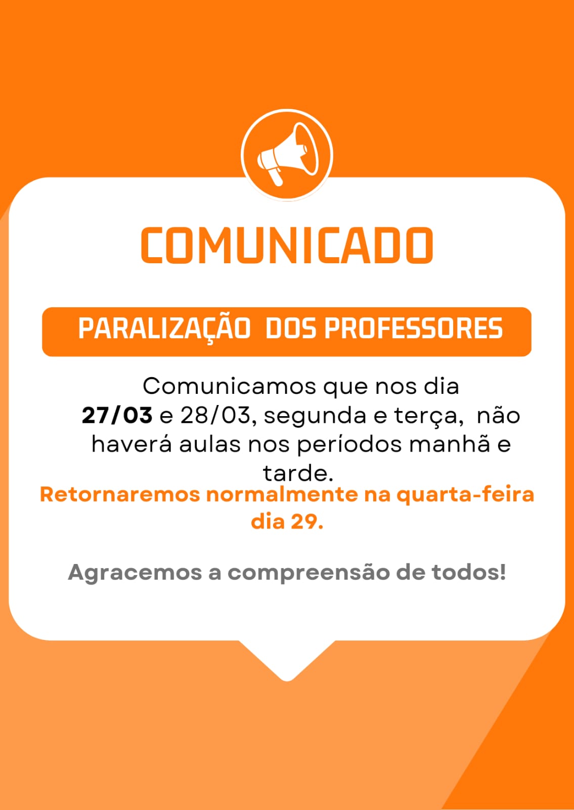Paralisação dos Professores durará 2 dias